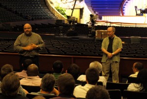 Reed Hall (left) and Russ Berger address the group