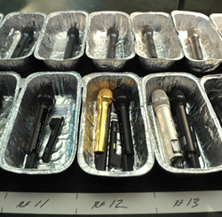 Wireless mics staged in aluminum pans by Soundtronics (Burbank, CA) prior to the 2011 Grammy Awards show.
